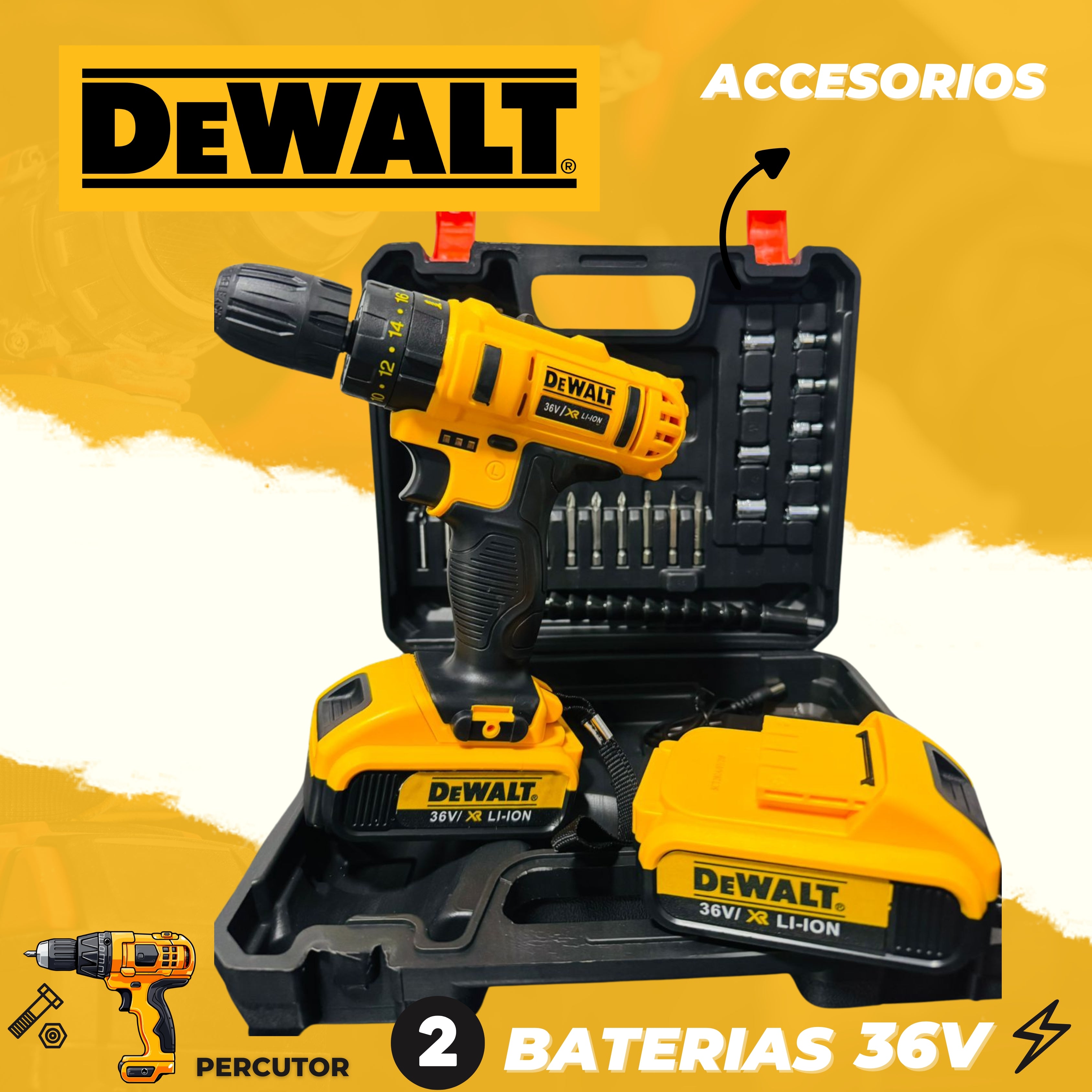 Taladro Dewalt 36v +  Juego De Raches
